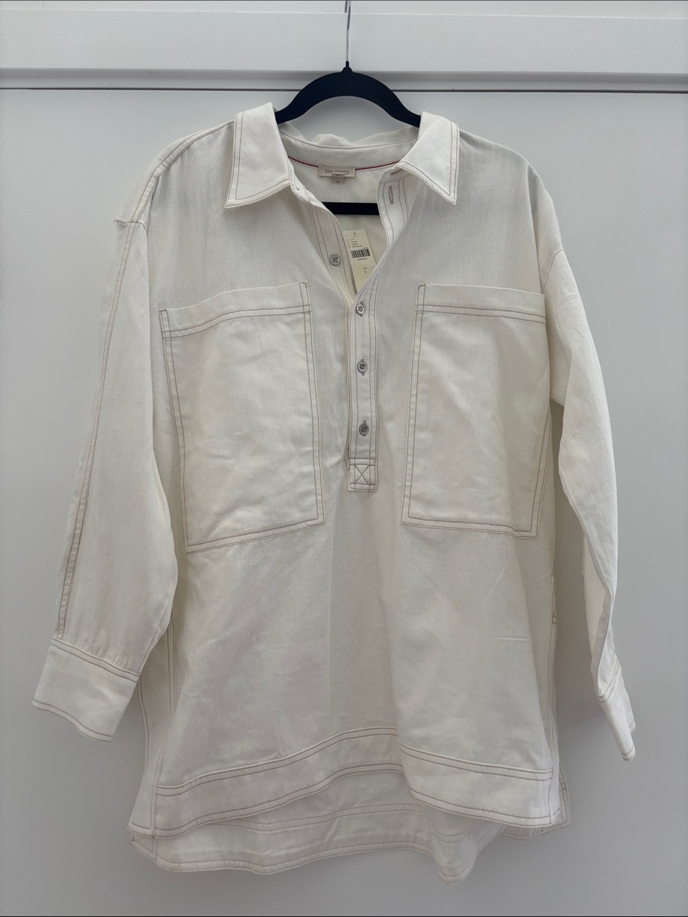 Anthropologie Pilcro Patch Pocket Collared Popover Blouse in White - Picture 5 of 9